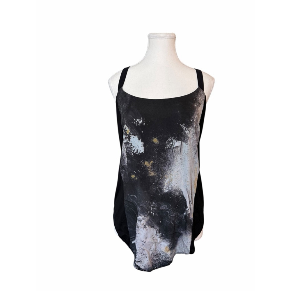 Helmut Lang Silk Abstract Print Tank Top Open Racerback Black Size M 98% Silk - Picture 3 of 7